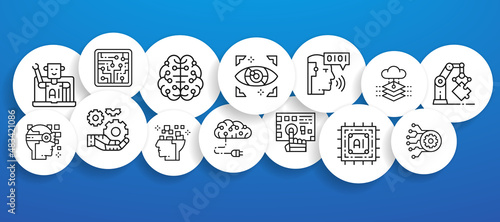 Artificial Intelligence banner with line icons. Robotics, Chatbot, Database, Big Data illustration for web or ui design.