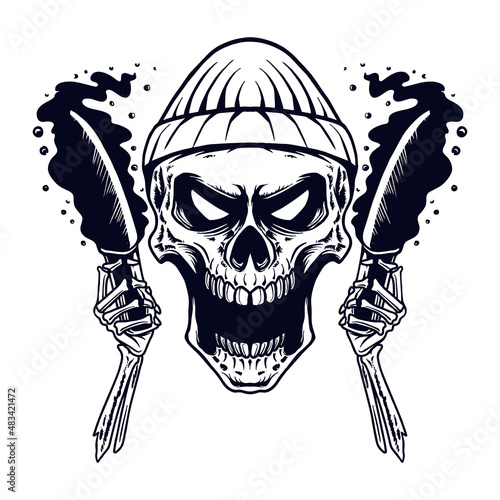 Skull Beanie Hat Bring Knife Vector Illustration T Shirt design