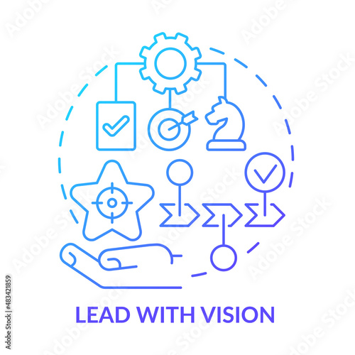 Lead with vision blue gradient concept icon. Improving employee motivation abstract idea thin line illustration. Career goals. Future aspirations. Isolated outline drawing. Myriad Pro-Bold font used