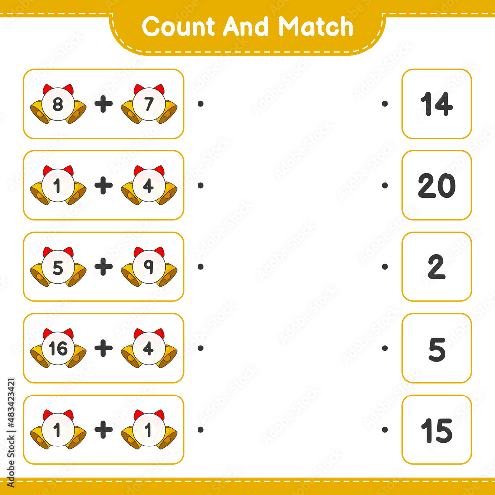 Count and match, count the number of Christmas Bell and match with the right numbers. Educational children game, printable worksheet, vector illustration
