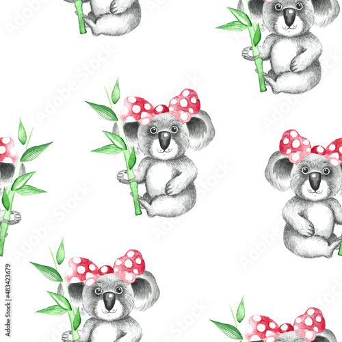 Cute coala seamless pattern illustration isolated on white background. © marianna_p
