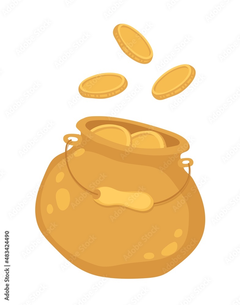 Coins Gold reserve. A pot of coins. Elements for festive decoration. Isolated vector colorful element. Coins Gold reserve. A pot of coins. Elements for festive decoration. Isolated vector colorful element.