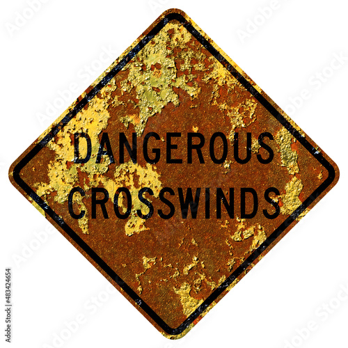 Old rusty American road sign - Dangerous crosswinds, New Mexico photo