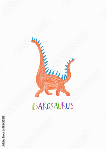 Kids illustration with Barosaurus dinosaur