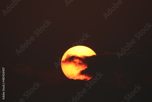 Orange light of Sunrise ,silhouette and clouds sky in the early morning