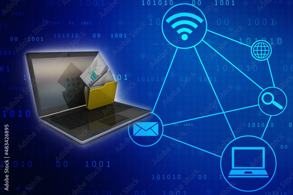 3d rendering Folder connected to computer network 3d rendering Folder connected to computer network