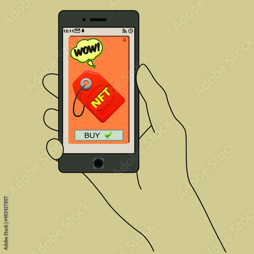 vector illustration of a phone with the inscription NFT
