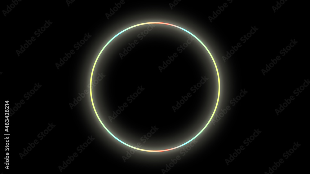 Círculo de neón multicolor con fondo negro