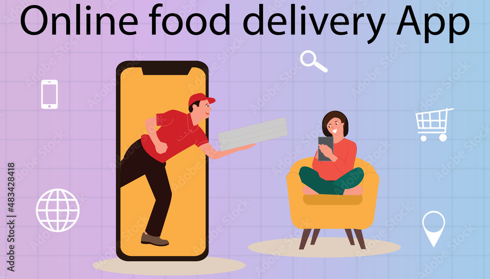 2d illustration online food delivery concept
