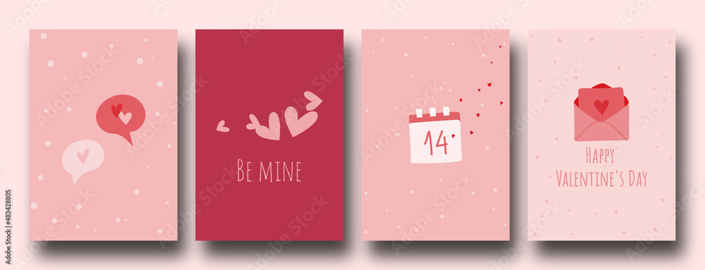 Plakat Ornate Happy Valentine's day cards with hearts and texte, simple and minimal with a copy space. Universal modern artistic templates.