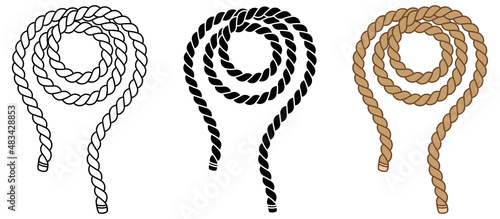Rope Coil Clipart Set - Outline, Silhouette and Color
