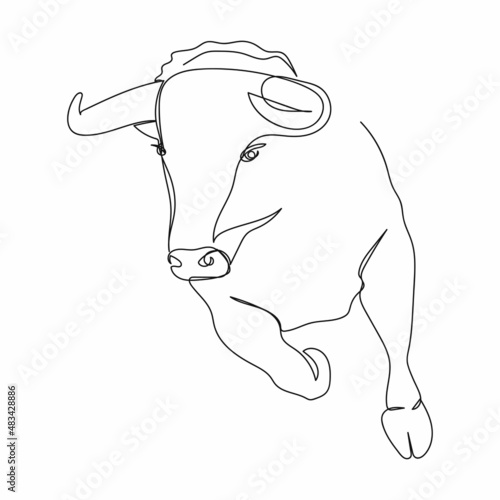 Continuous one simple single abstract line drawing of bullfighting icon in silhouette on a white background. Linear stylized.