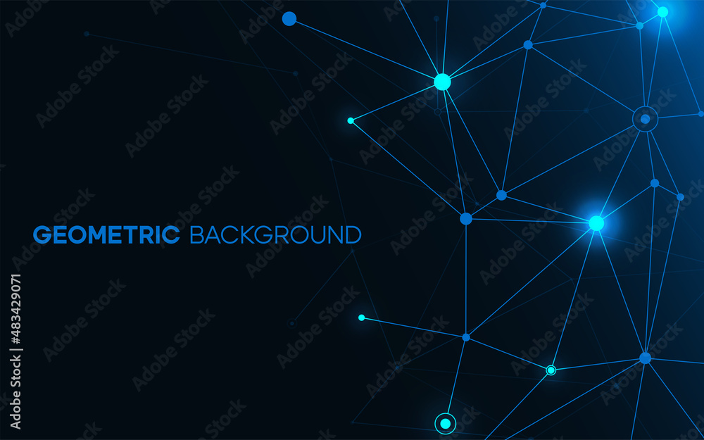 Geometric background with light element node. Business concept for network structure. Abstract vector wallpaper with mesh grid