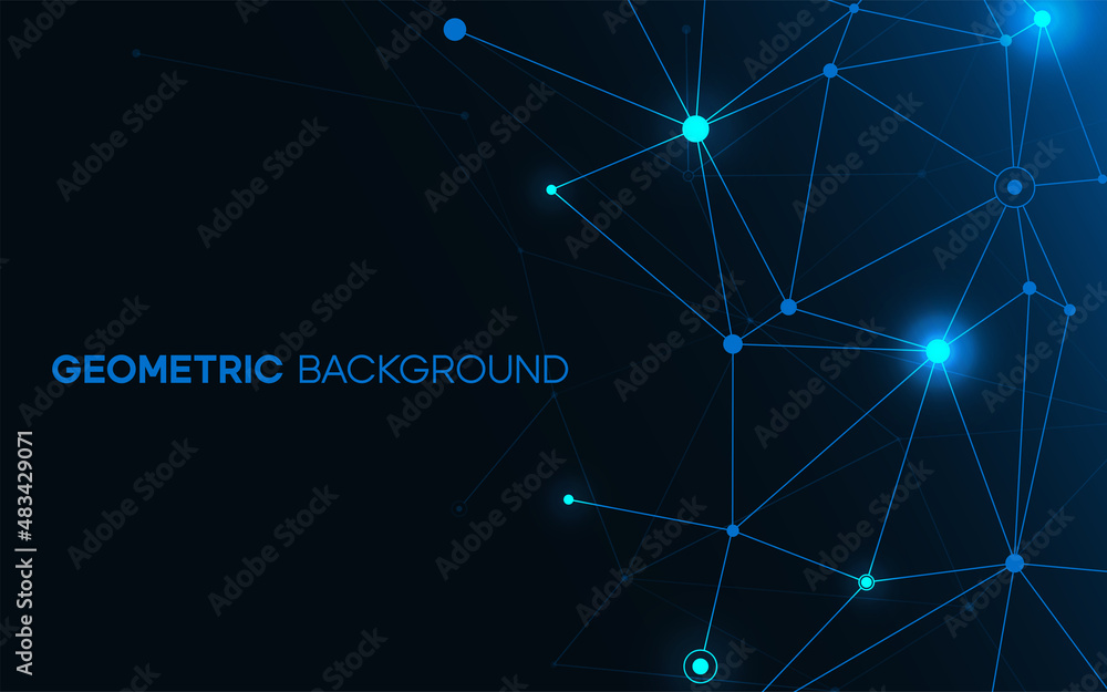 Naklejka premium Geometric background with light element node. Business concept for network structure. Abstract vector wallpaper with mesh grid