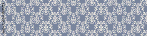 French fleur de lis royal lily seamless border. Farmhouse cottage banner. Lilies lys flower flourish motif rustic damask.