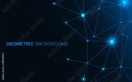 Geometric background with light element node. Business concept for network structure. Abstract vector wallpaper with mesh grid