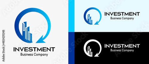 Investment logo for building and mortgage company, building in circle with creative concept. premium logo illustration Vector