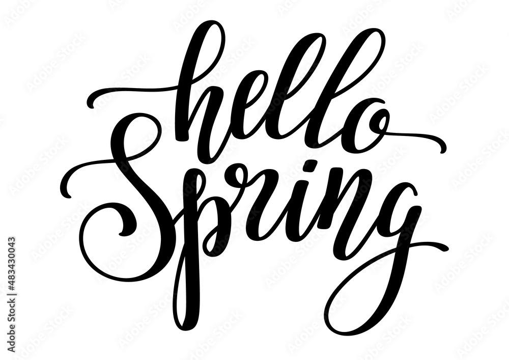 Hello spring black lettering phrase. Vector illustration Hello spring black lettering phrase. Vector illustration