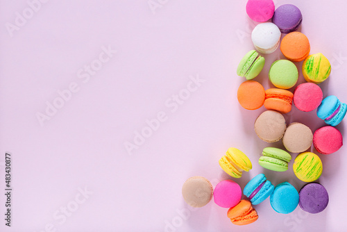 Creative composition with envelope and cake macaron or macaroon on pink pastel background top view. Flat lay,Turkey - Middle East, Macaroon, Directly Above, Dessert, Colored Background