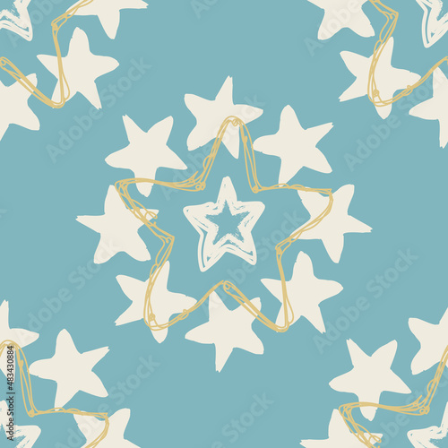Gender neutral sleepy star seamless vector background. Simple whimsical romantic 2 tone pattern. Kids nursery wallpaper or scandi all over print. 