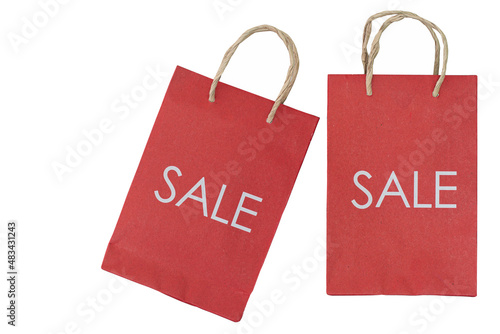 Red Paper bag isolated on white background. Mockup for design