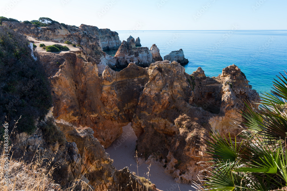 Fototapeta premium Beach at Algarve with natural limestone with beautiful shapes. Portugal