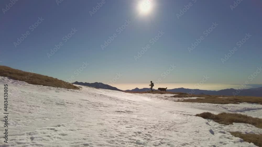 Girl with her inseparable dog in the high mountains Girl with her inseparable dog in the high mountains