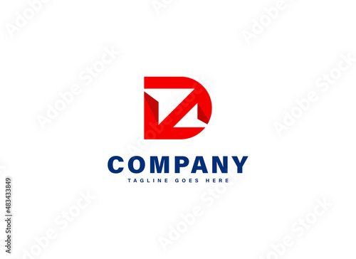 Free Download Initial Letter D and Z Logo. Red Shape D Letter with Negative Space Letter Z with Right Up Arrow inside isolated on White Background. Usable for Business and Delivery Logos. Flat Vector Logo Design - GFXLoad