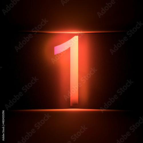 Number one bright electric neon. Glowing number 1. 3D illustration.