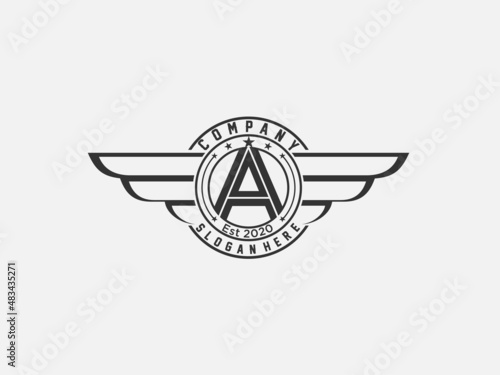 Retro wings with letter A . vintage logo vector design element