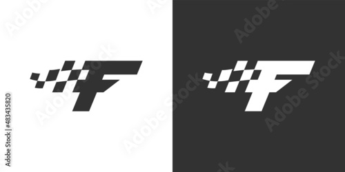 Letter F vector logo design with Race flag design