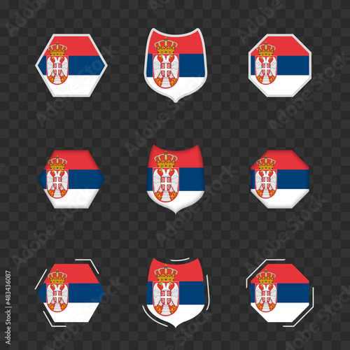 National symbols of Serbia on a dark transparent background, vector flags of Serbia.