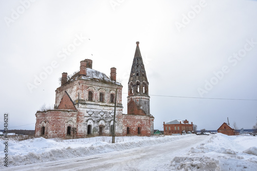 Abandoned church in winter, abandoned temple in outback of Russia