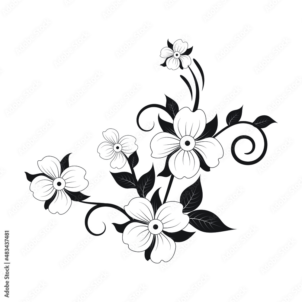 Simple floral background in black and white color