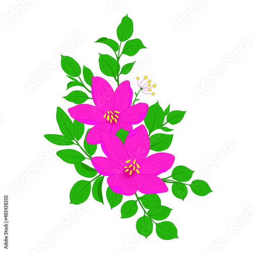 Vintage Floral Arrangement with flowers and leaves isolated at white background