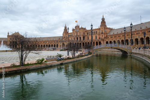 The "Plaza de España" in Seville is one of the most important landmarks of the city, designed at the beginning of the 20th century by Anibal Gonzalez, a wonderful example of Architecture. 