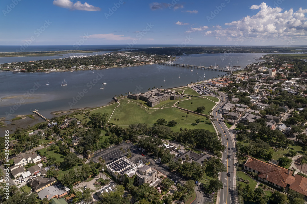 Aerial drone view of St Augustine, Florida