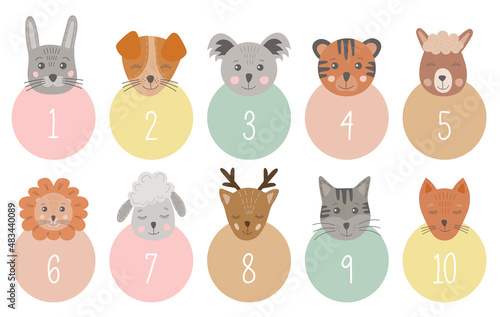 Cartoon cut out flat collection of educational numbers set. Numbers for children. Numeral collection for home school mathematics games. Kids preschool playing, learning to count or math.