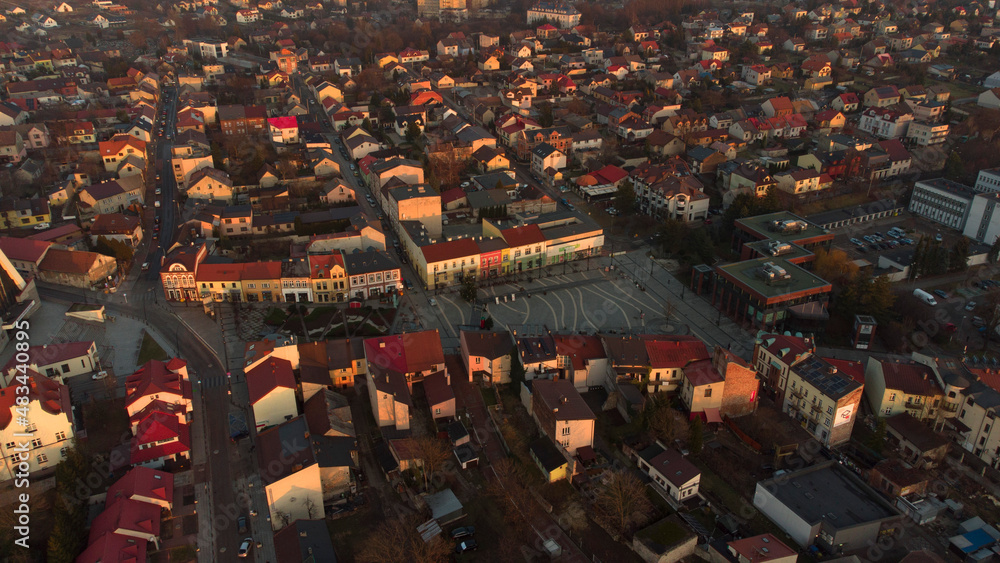 Rynek w Jaworznie. Centrum miasta. Widok z drona. - obrazy, fototapety, plakaty 