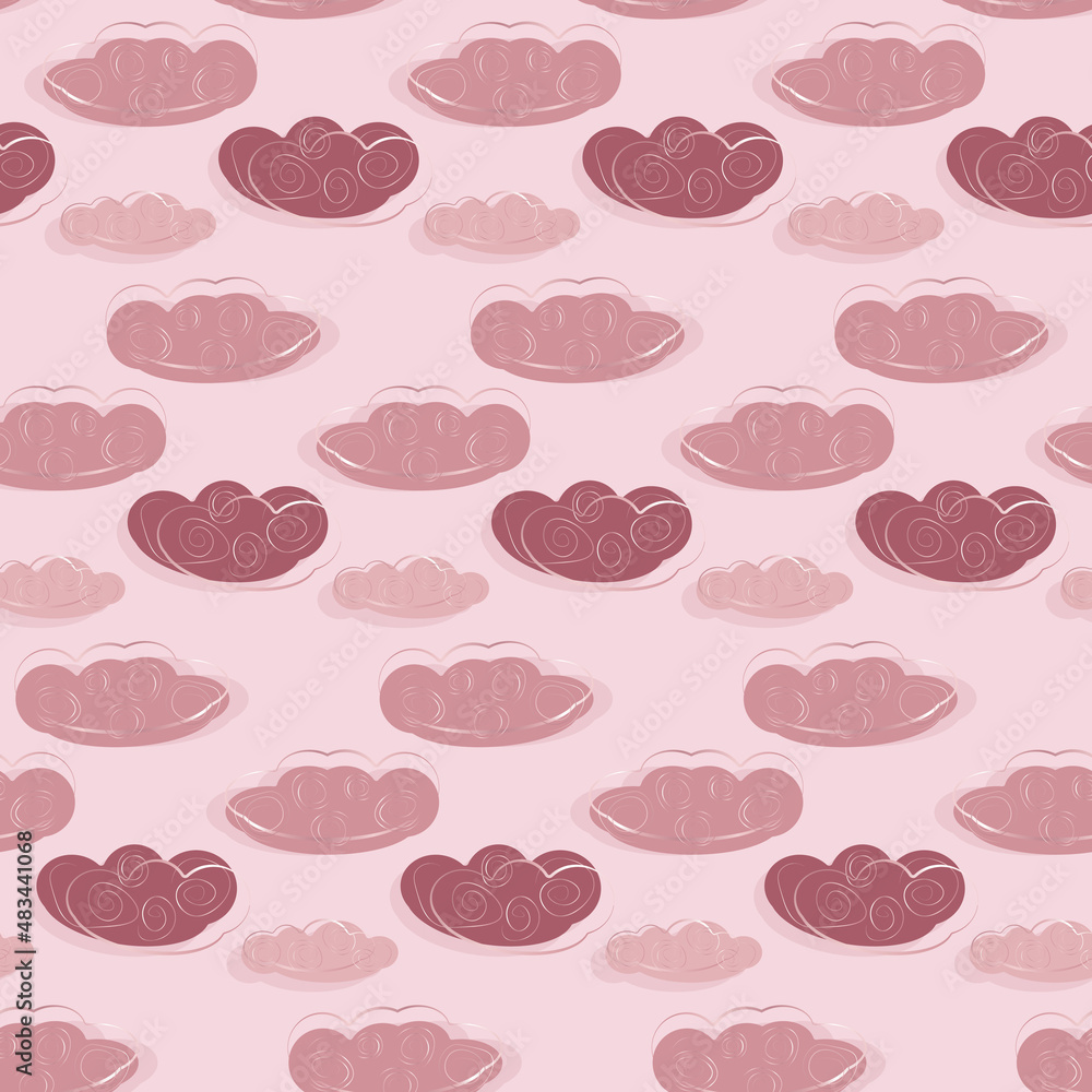 Vector seamless background in pink with clouds, stylish fashionable. Stylish children's pattern of clouds. Vector seamless background in pink with clouds, stylish fashionable. Stylish children's pattern of clouds.