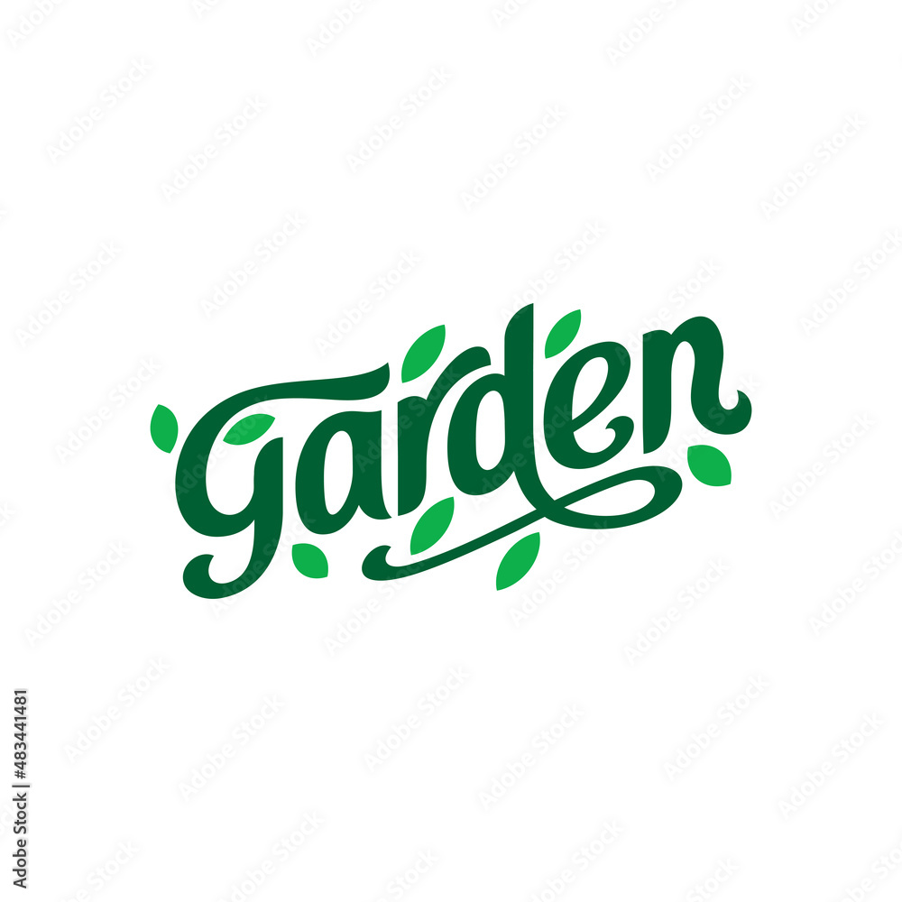 Garden typography vector illustration with leaves