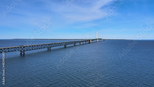 Wallpaper Mural Aerial Drone Footage of Michigan's Mackinac Bridge Crossing over the Great Lakes Torontodigital.ca