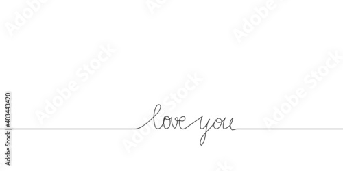 Love you continuous line drawing. One line art of english hand written lettering, phrase on line greeting card. photo