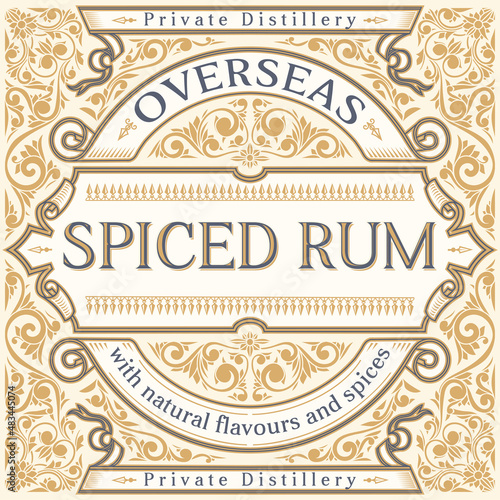 Spiced Rum - ornate vintage decorative label