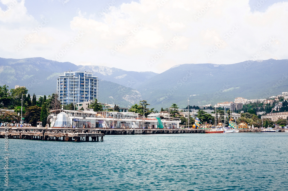 Yalta, Russia– July 10, 2018: View of the coastal zone. Tourism in Russia.