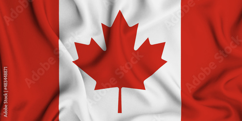 3D illustration of the flag of Canada waving in the wind.