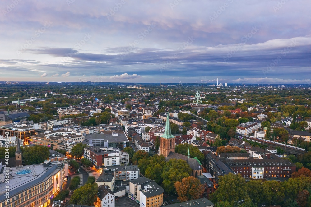Aerial sunset skyline of Bochum, Germany
