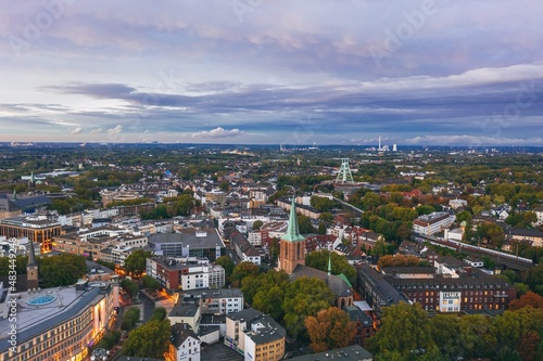 Obraz na płótnie Aerial sunset skyline of Bochum, Germany w salonie