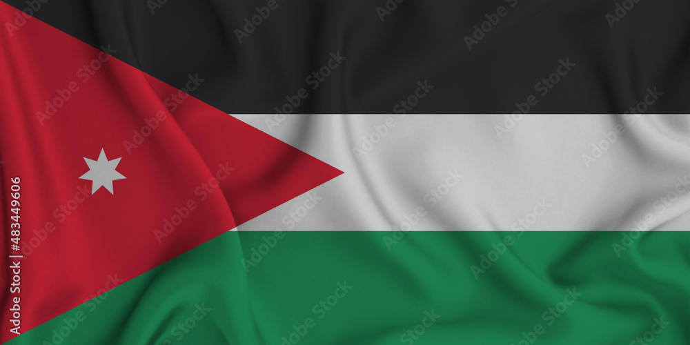 3D illustration of the flag of Jordan waving in the wind. 3D illustration of the flag of Jordan waving in the wind.