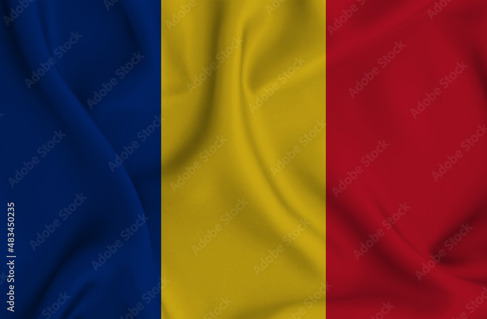 3D illustration of the flag of Romania waving in the wind.